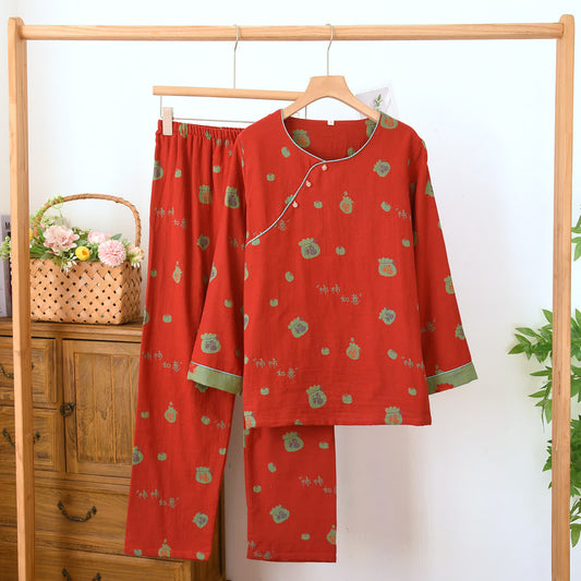 Ownkoti Vintage Festive Red Cotton Home Lounge Set - Red - Round Neck - XL - image 0