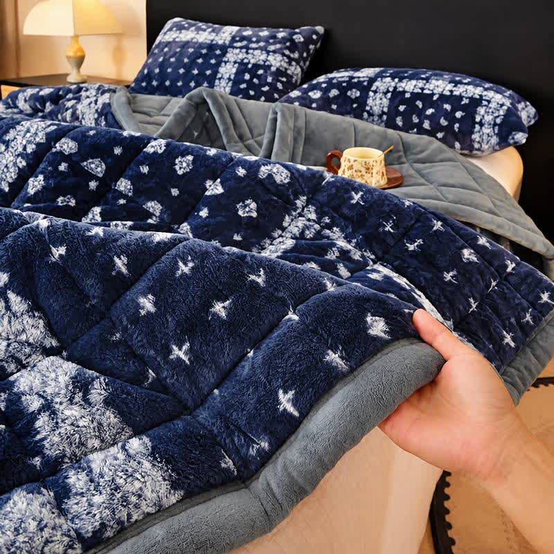Ownkoti Blue Snowflake Quilted Fluffy Blanket - image 4