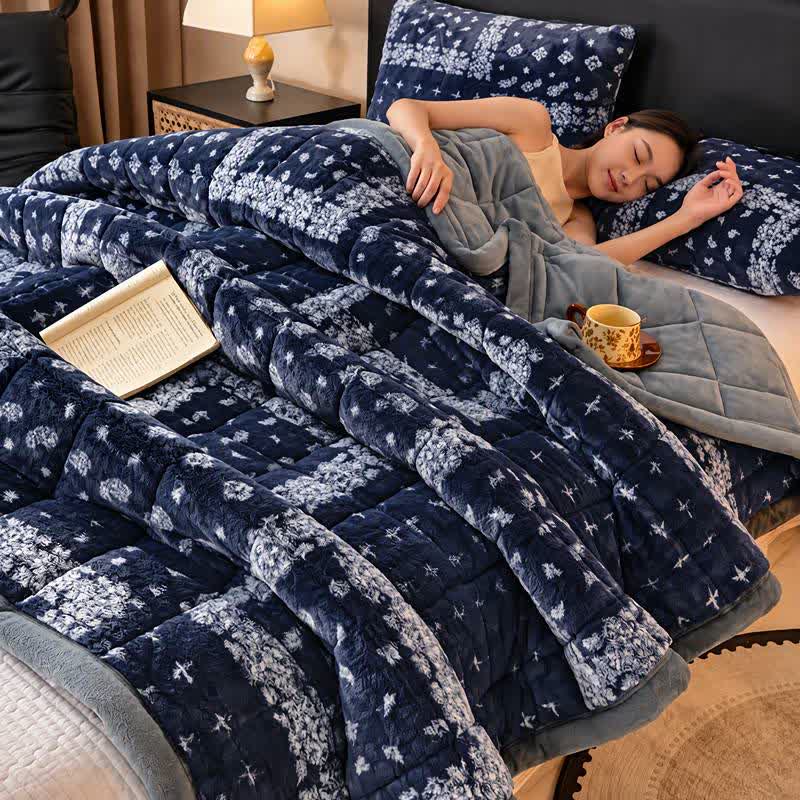 Ownkoti Blue Snowflake Quilted Fluffy Blanket - image 3