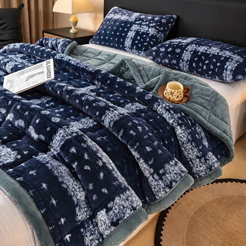 Ownkoti Blue Snowflake Quilted Fluffy Blanket - Blue - 2PCS Pillowcases - 19" x 29" - image 2