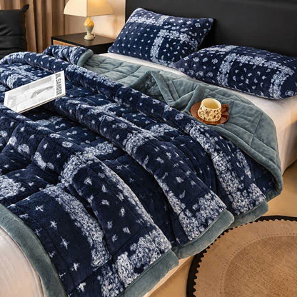Ownkoti Blue Snowflake Quilted Fluffy Blanket - Blue - 2PCS Pillowcases - 19" x 29" - image 2