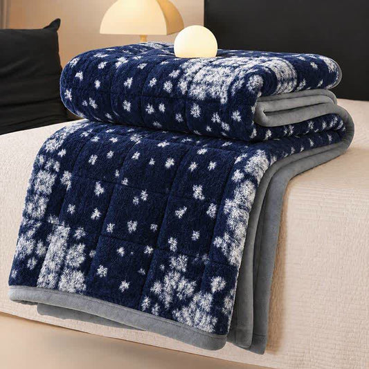 Ownkoti Blue Snowflake Quilted Fluffy Blanket - Blue - Blanket - 79" x 91" - image 0