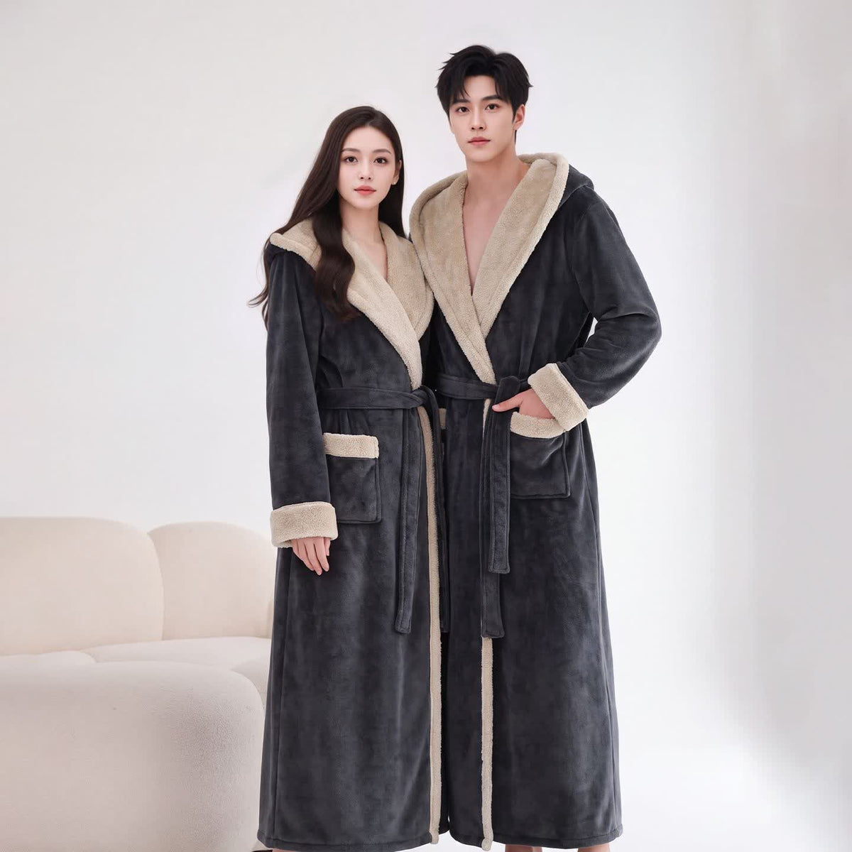 Ownkoti Cozy Plush Sherpa Hooded Long Bathrobe - image 1