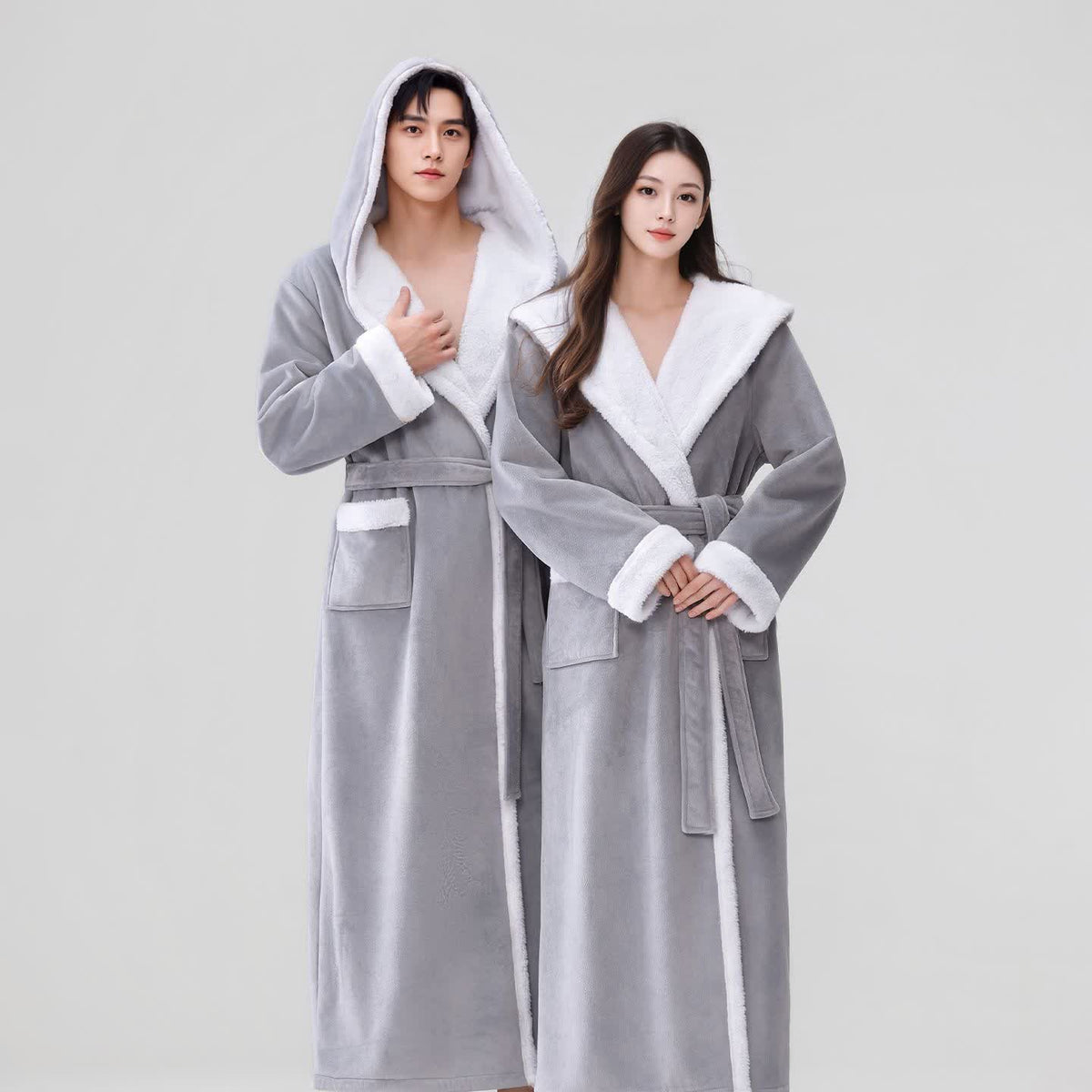 Ownkoti Cozy Plush Sherpa Hooded Long Bathrobe - image 2