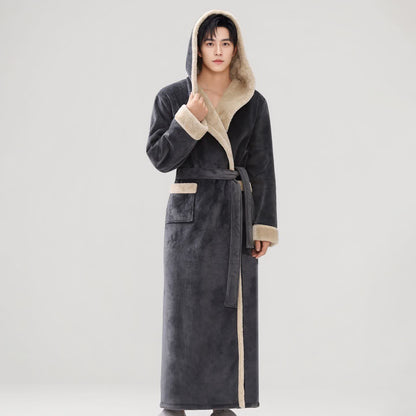 Ownkoti Cozy Plush Sherpa Hooded Long Bathrobe - Dark Gray - Men XL - image 8