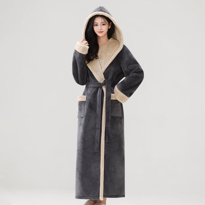 Ownkoti Cozy Plush Sherpa Hooded Long Bathrobe - Dark Gray - Women XL - image 7