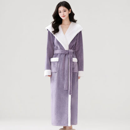 Ownkoti Cozy Plush Sherpa Hooded Long Bathrobe - Purple - Women XL - image 9
