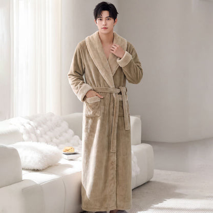 Ownkoti Cozy Shawl Collar Fleece Lounge Bathrobe - Khaki - Men XL - image 4
