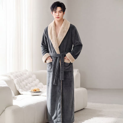 Ownkoti Cozy Shawl Collar Fleece Lounge Bathrobe - Dark Gray - Men XL - image 8