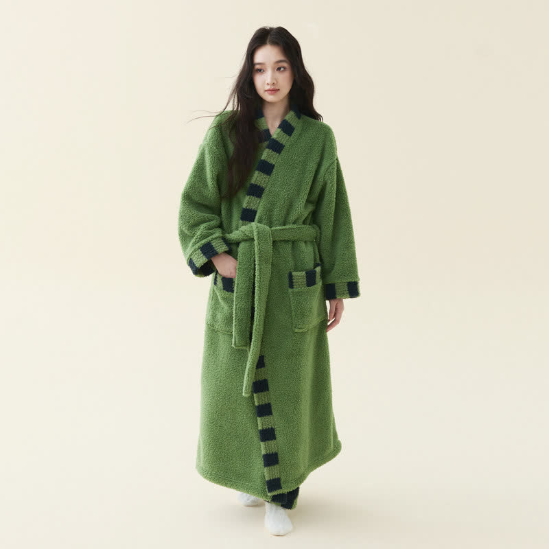 Ownkoti Soft Contrast Trim Plush Fleece Robe - Avocado Green - Bathrobe with pants - Women XL - image 1