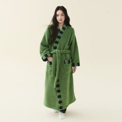 Ownkoti Soft Contrast Trim Plush Fleece Robe - Avocado Green - Bathrobe with pants - Women XL - image 1