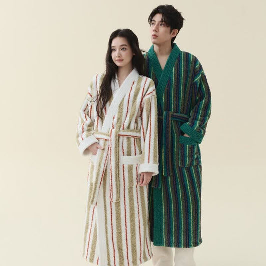 Ownkoti Longline Striped Fleece Kimono Bathrobe - image 0
