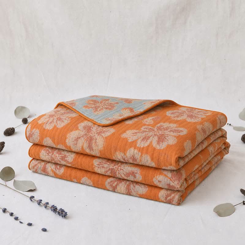 Ownkoti Reversible Orange & Blue Flower Cotton Quilt - image 3