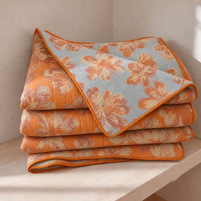 Ownkoti Reversible Orange & Blue Flower Cotton Quilt - Orange & Blue - Summer Quilt - King - image 0