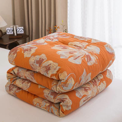Ownkoti Reversible Orange & Blue Flower Cotton Quilt - Orange & Blue - Spring & Autumn Quilt - King - image 10