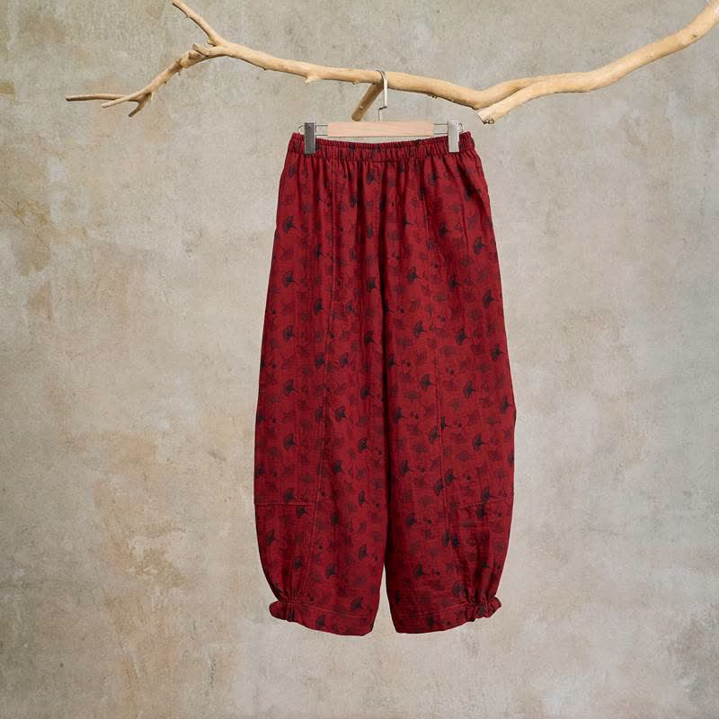 Ownkoti Vintage Ginkgo Leaf Cotton Harem Pants - image 1