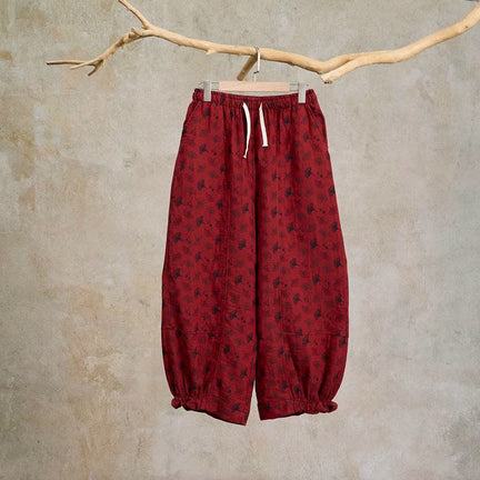 Ownkoti Vintage Ginkgo Leaf Cotton Harem Pants - Red - XXL - image 0
