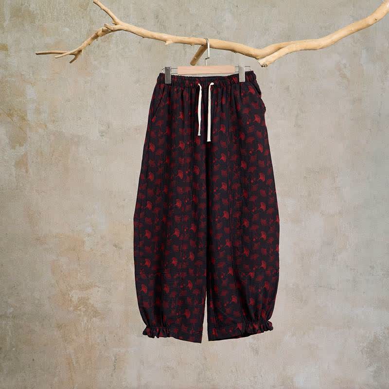 Ownkoti Vintage Ginkgo Leaf Cotton Harem Pants - Black - XXL - image 9