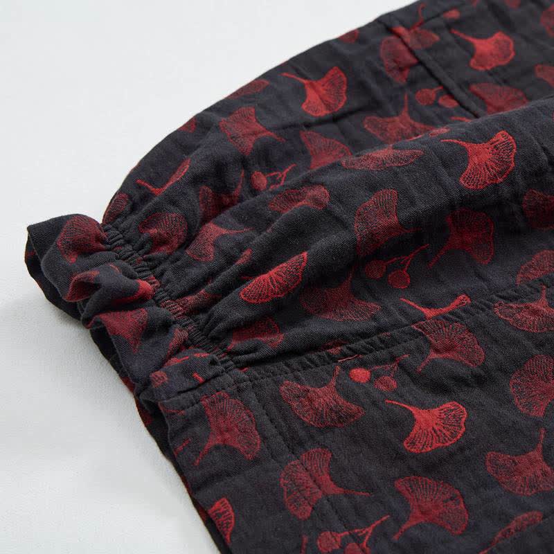 Ownkoti Vintage Ginkgo Leaf Cotton Harem Pants - image 13