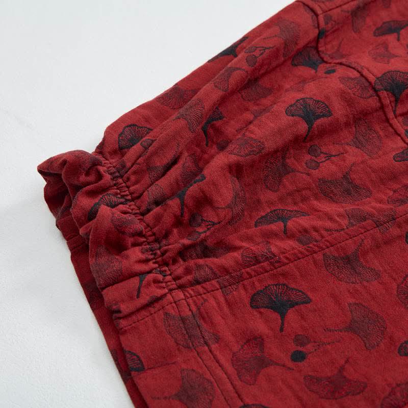 Ownkoti Vintage Ginkgo Leaf Cotton Harem Pants - image 5