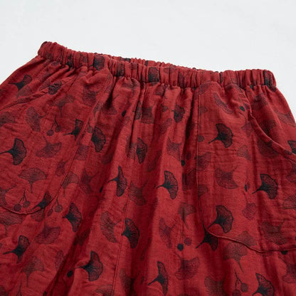 Ownkoti Vintage Ginkgo Leaf Cotton Harem Pants - image 3