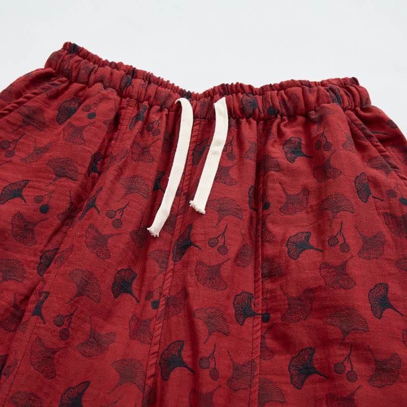 Ownkoti Vintage Ginkgo Leaf Cotton Harem Pants - image 2