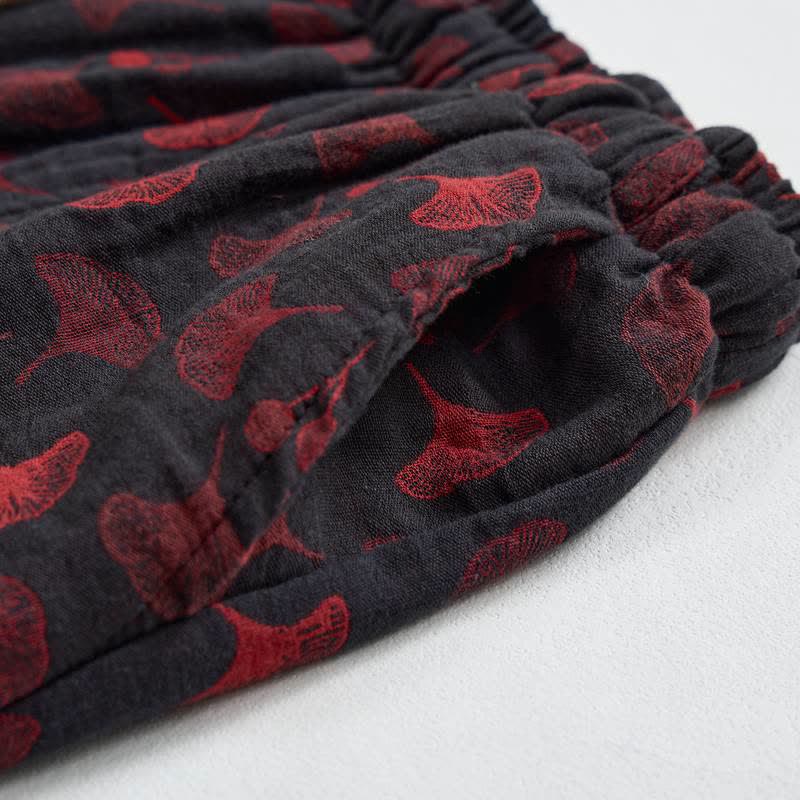 Ownkoti Vintage Ginkgo Leaf Cotton Harem Pants - image 12