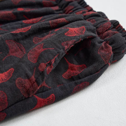 Ownkoti Vintage Ginkgo Leaf Cotton Harem Pants - image 12