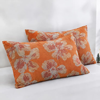 Ownkoti Reversible Orange & Blue Flower Cotton Quilt - Orange & Blue - 2PCS Pillowcases - 20" x 37" - image 19