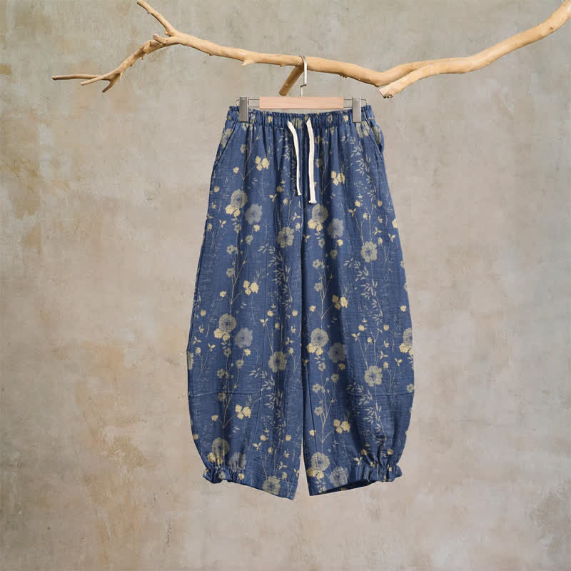 Ownkoti Navy Blue Wildflower Cotton Gauge Lounge Pants - Blue - XL - image 5