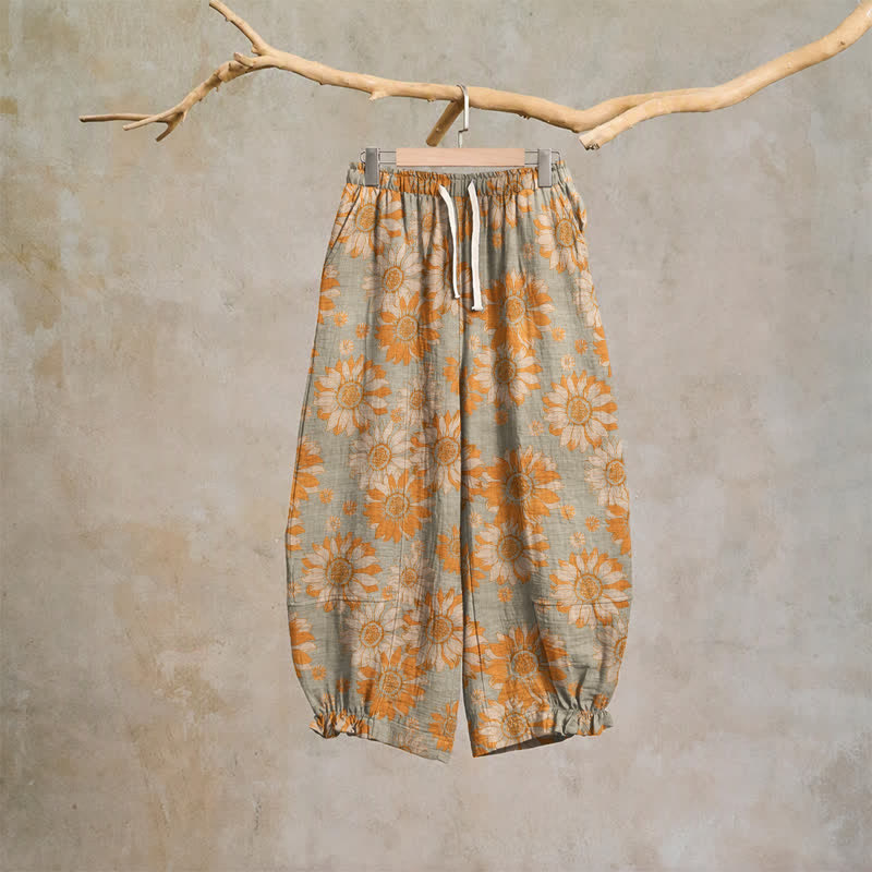 Ownkoti Vintage Sunflower Cotton Lounge Pants - Light Gray - 2XL - image 8