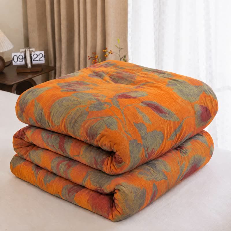 Ownkoti Orange Autumn Leaf Cotton Gauze Quilt - Orange - Spring & Autumn Quilt - King - image 6