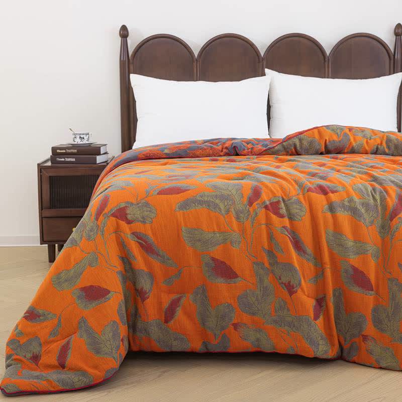 Ownkoti Orange Autumn Leaf Cotton Gauze Quilt - image 8