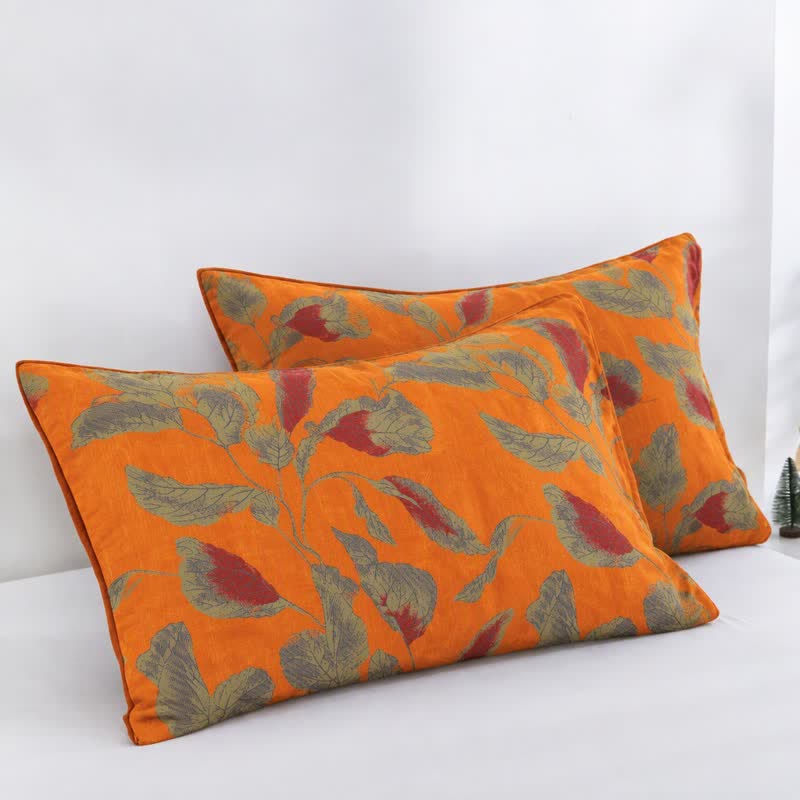 Ownkoti Orange Autumn Leaf Cotton Gauze Quilt - Orange - 2PCS Pillowcases - 20" x 37" - image 17