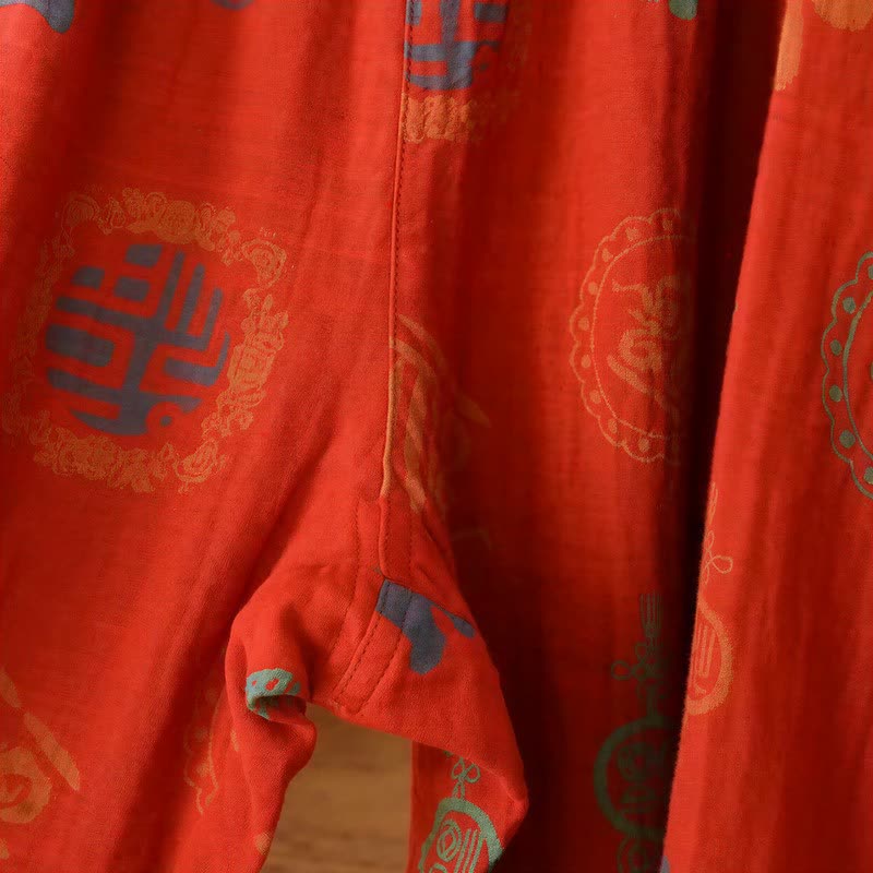 Ownkoti Chinese Red Cotton Fu Motif Pajama Set - image 7