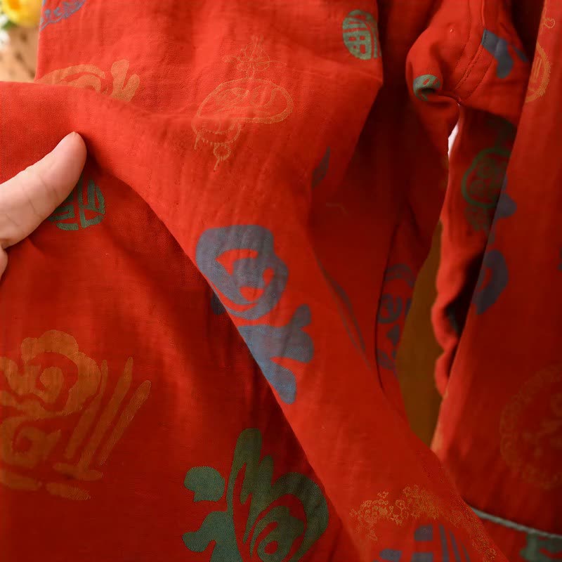 Ownkoti Chinese Red Cotton Fu Motif Pajama Set - image 6