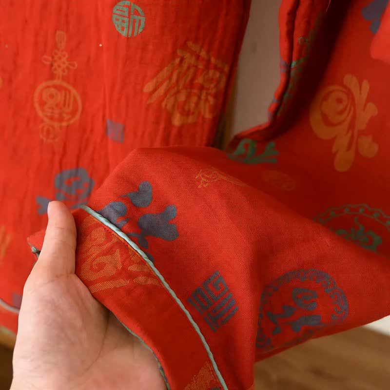 Ownkoti Chinese Red Cotton Fu Motif Pajama Set - image 10