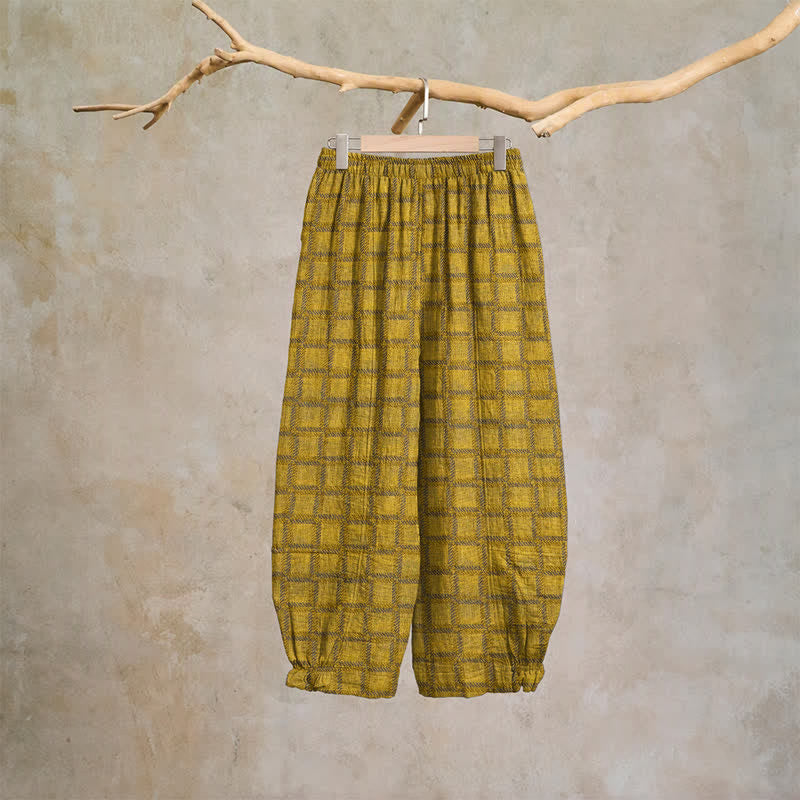 Ownkoti Yellow Plaid Cotton Gauze Harem Pants - image 1