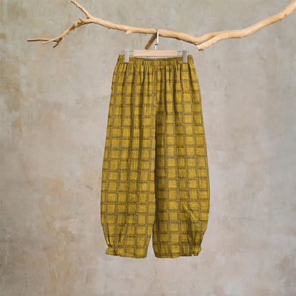 Ownkoti Yellow Plaid Cotton Gauze Harem Pants - image 1