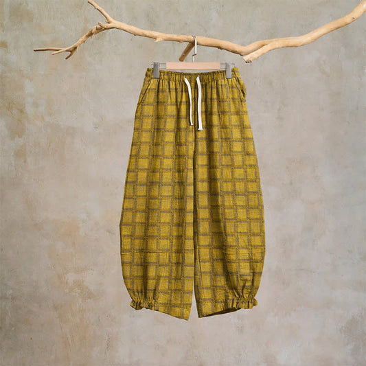 Ownkoti Yellow Plaid Cotton Gauze Harem Pants - Yellow - XL - image 0
