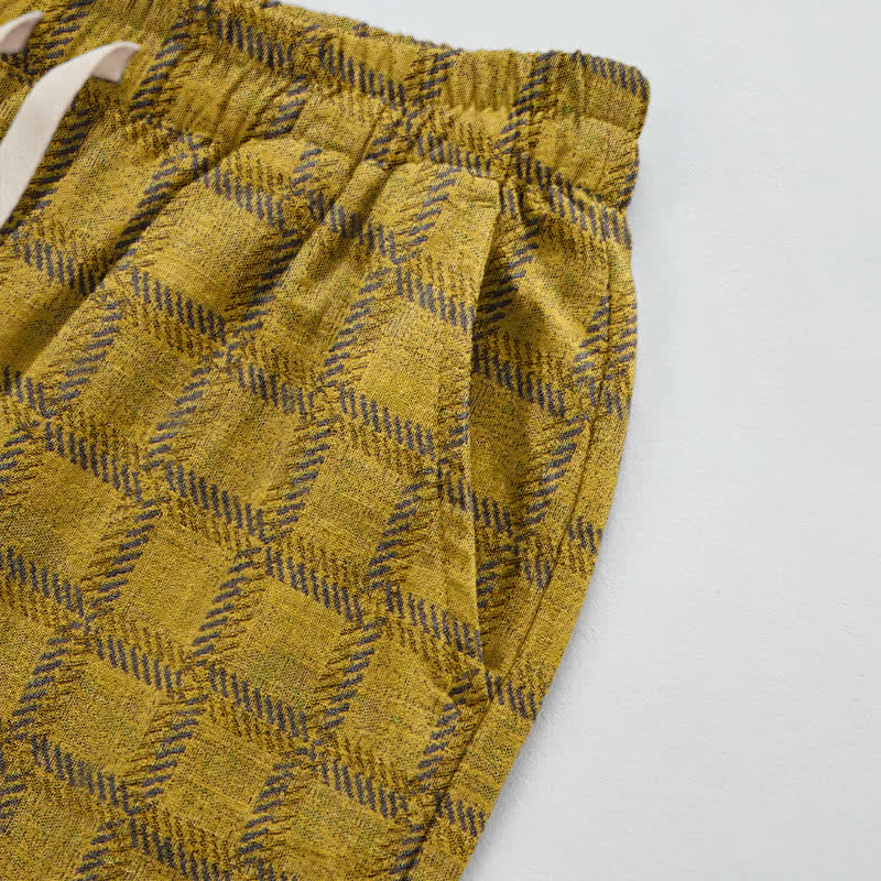 Ownkoti Yellow Plaid Cotton Gauze Harem Pants - image 3