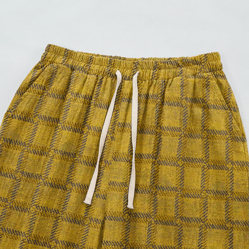 Ownkoti Yellow Plaid Cotton Gauze Harem Pants - image 2