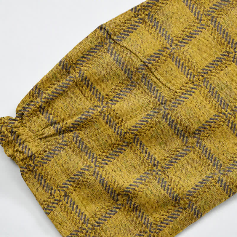 Ownkoti Yellow Plaid Cotton Gauze Harem Pants - image 5