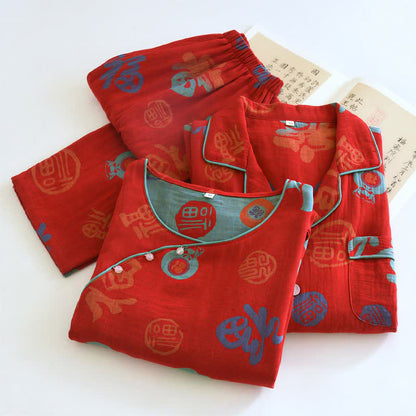 Ownkoti Festive Red Cotton Gauze Couple Pajama Set - image 1