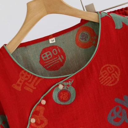 Ownkoti Festive Red Cotton Gauze Couple Pajama Set - image 3