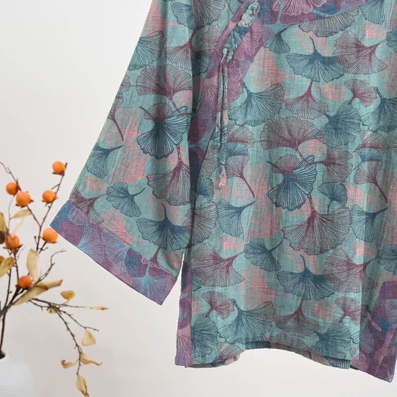 Ownkoti Chinese Style Ginkgo Leaf Pajama Set - image 3