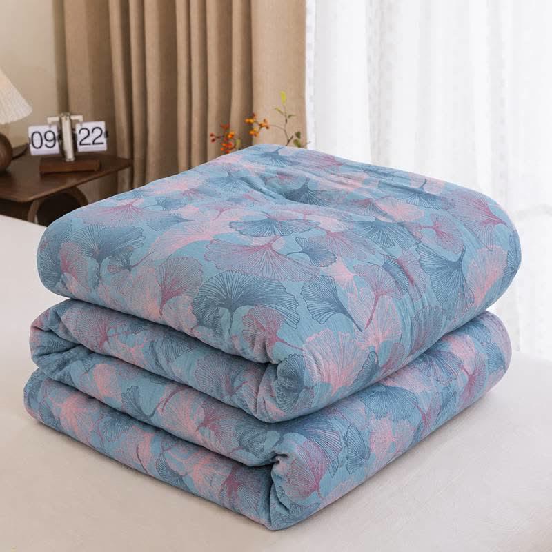 Ownkoti Reversible Ginkgo Leaf Cotton Gauze Quilt - Blue - Spring & Autumn Quilt - King - image 7