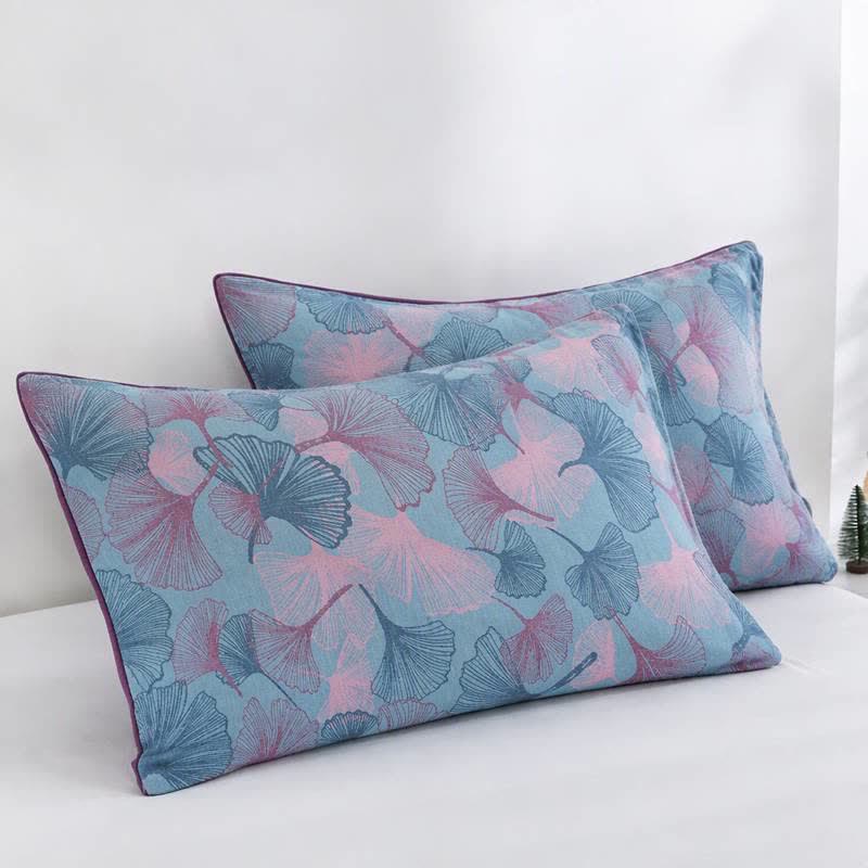 Ownkoti Reversible Ginkgo Leaf Cotton Gauze Quilt - Blue - 2PCS Pillowcases - 20" x 37" - image 16