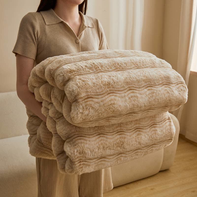 Ownkoti Soft Plush Wavy Fluffy Blanket - Beige & Coffee - 79" x 91" - image 23