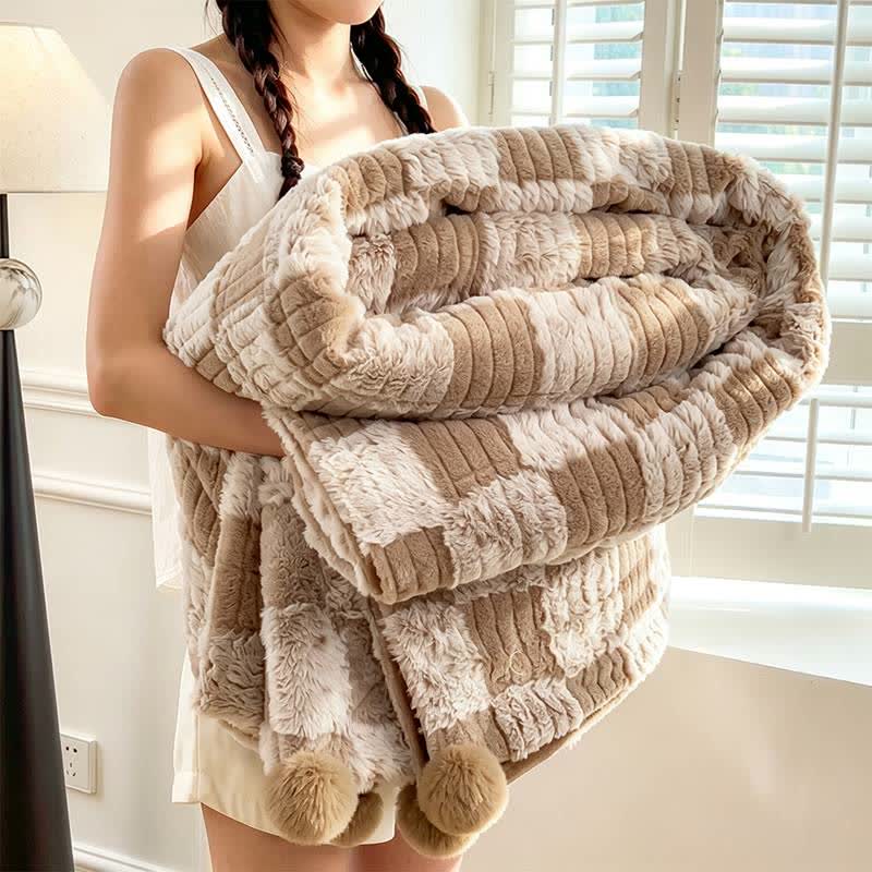 Ownkoti Modern Block Grid Cozy Reversible Blanket - Coffee - 79" x 91" - image 0